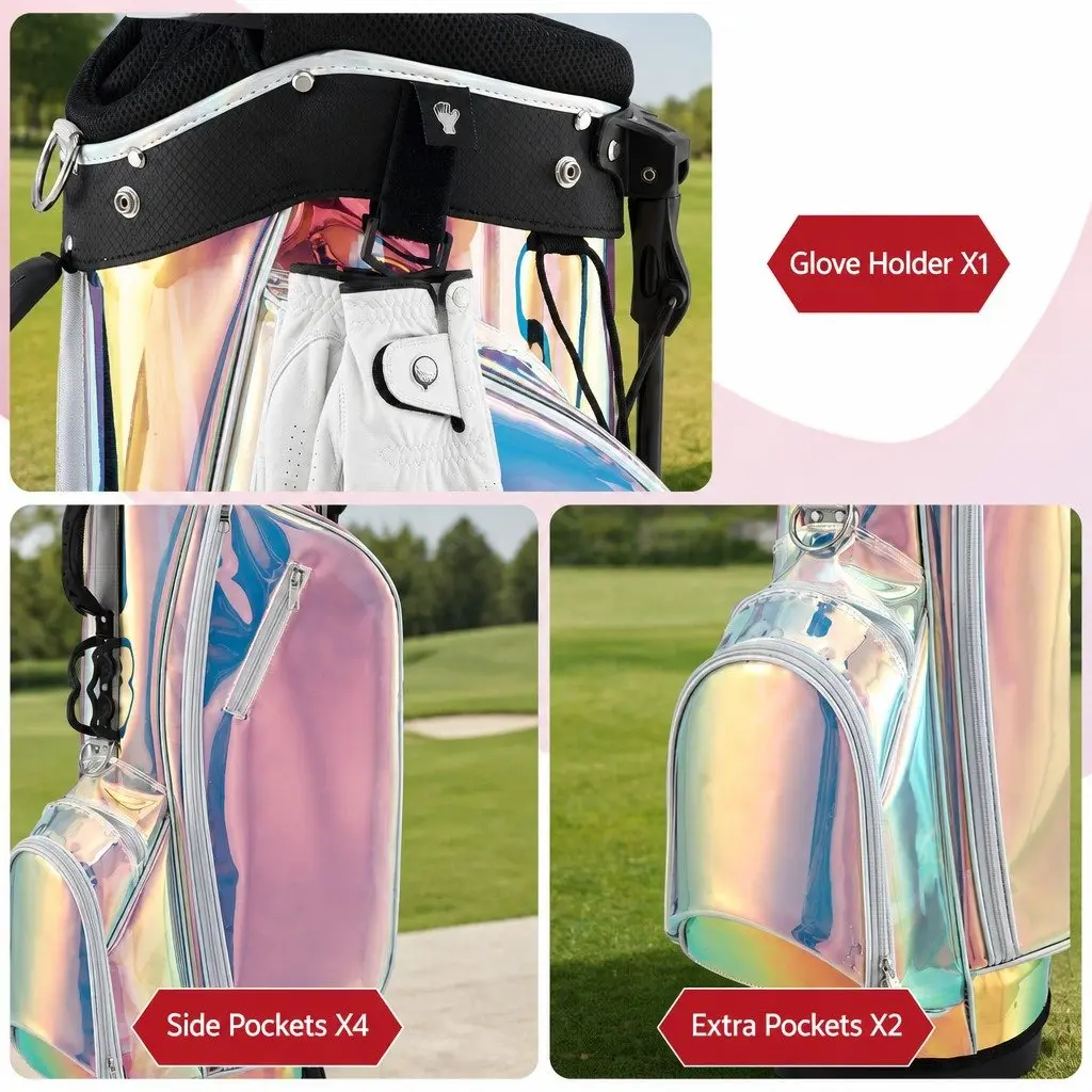 Golf Stand Bag Lightweight TPU 35cm x 32cm x 126cm Holographic