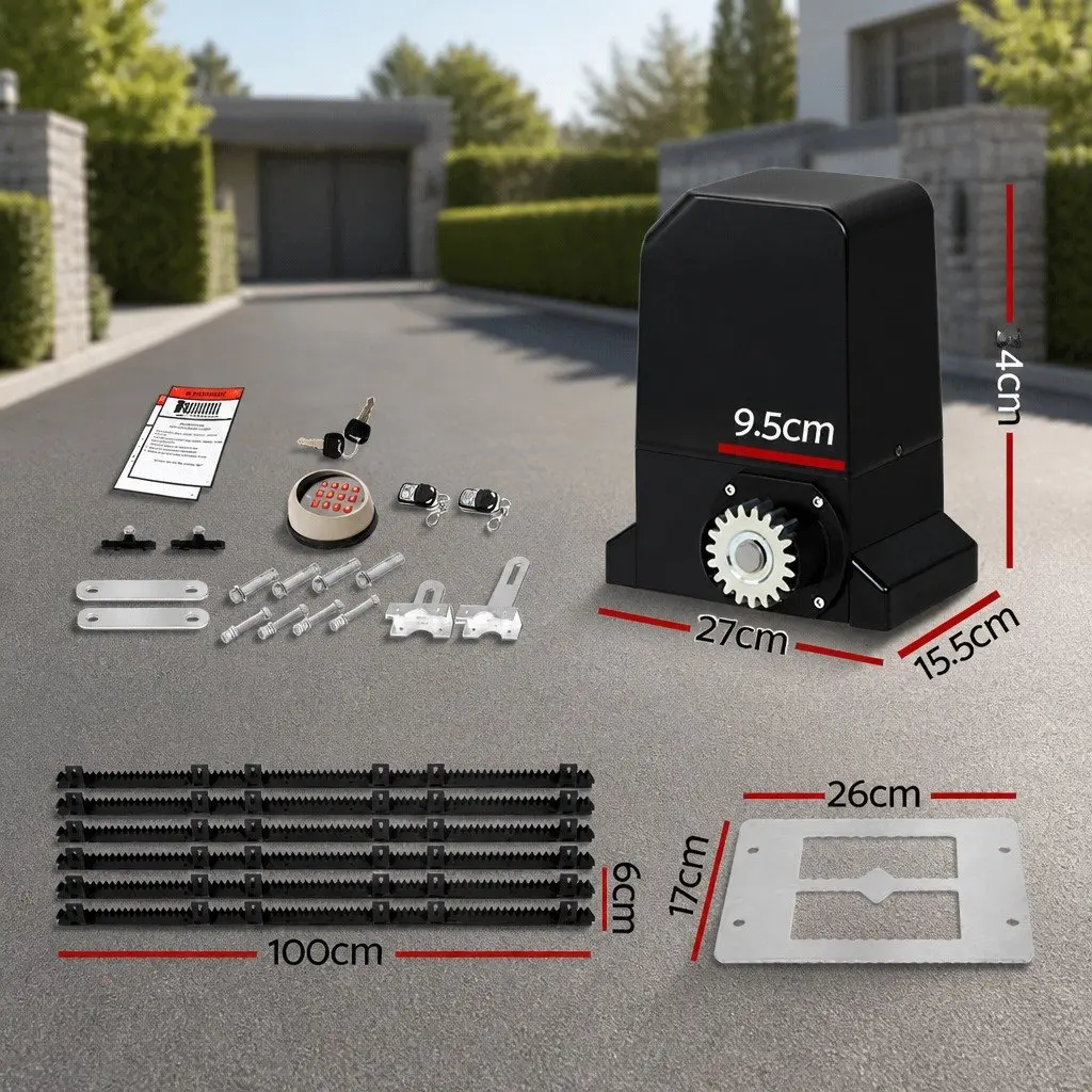 Automatic Sliding Gate Opener Kit 370W Motor 6M Rails LED Keypad 1000KG Capacity