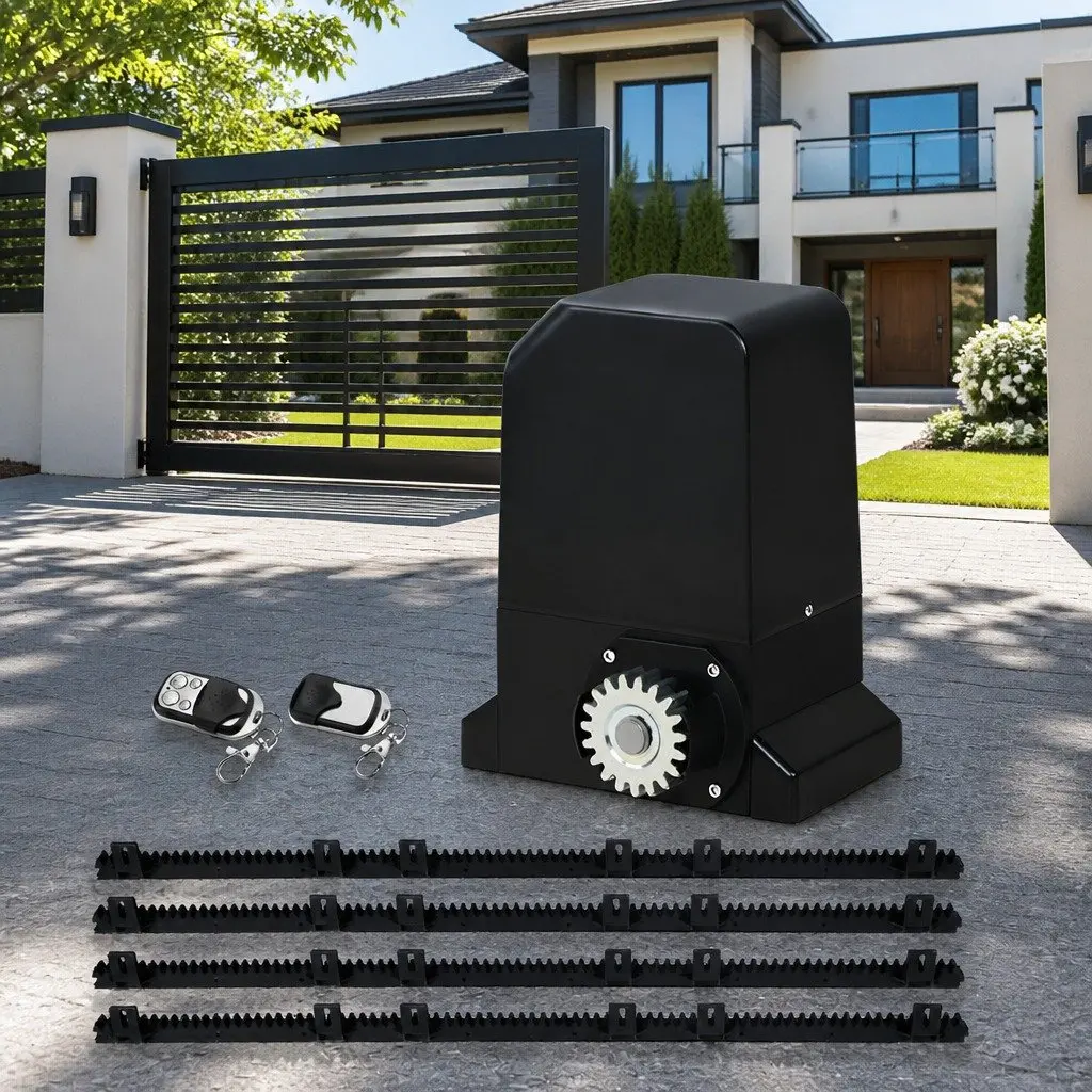 Automatic Sliding Gate Opener Kit 4M Nylon Reinforced Rail 1000kg Capacity Black