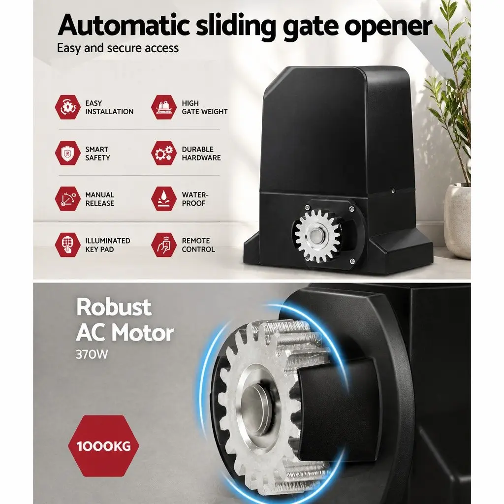 Automatic Sliding Gate Opener Kit 6M 1000KG White