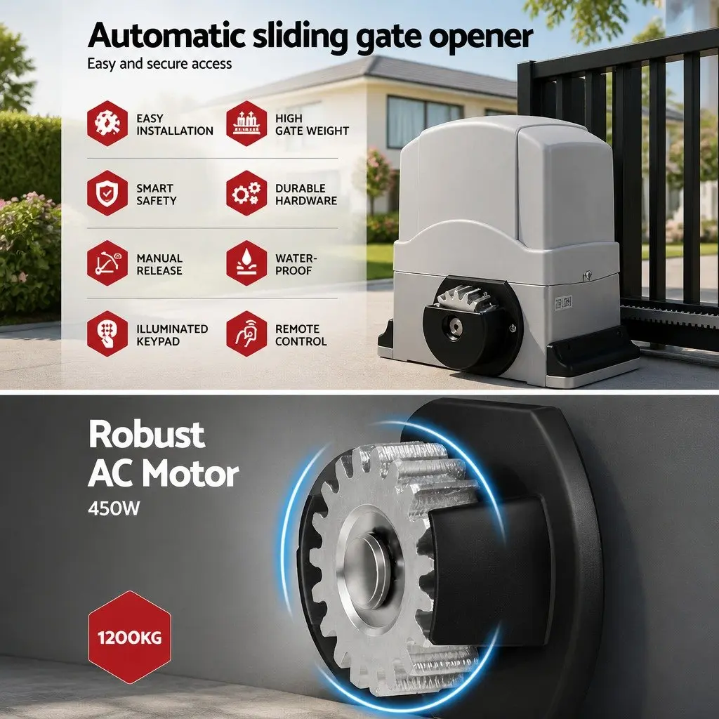 Automatic Sliding Gate Opener Kit 4M Rail 450W Motor 1200kg White