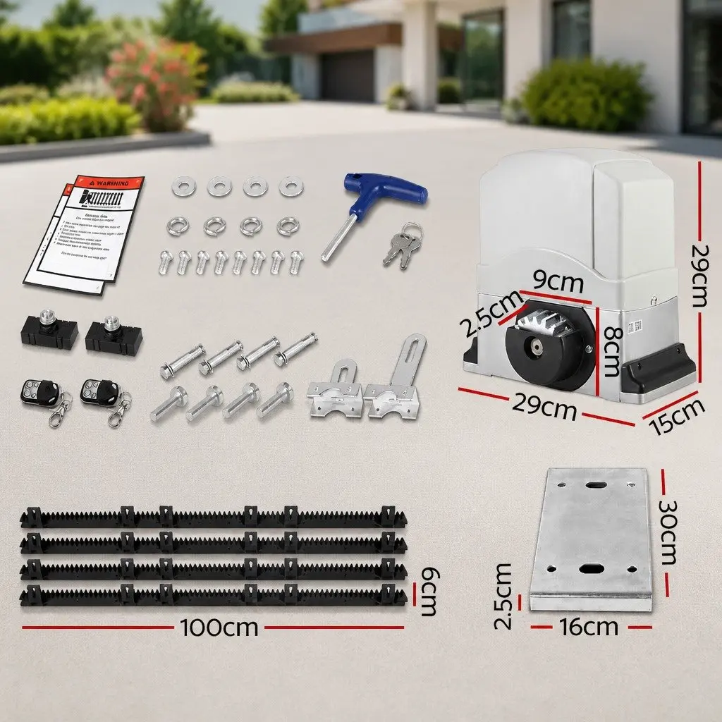 Electric Sliding Gate Opener Kit 4M 1200kg Motor Remote Control White