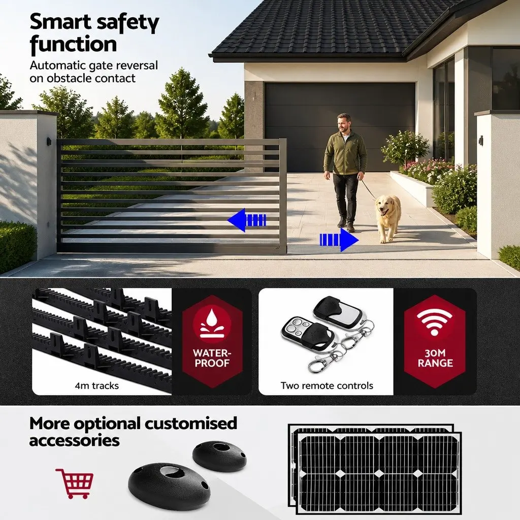 Electric Sliding Gate Opener Kit 4M 1200kg Motor Remote Control White