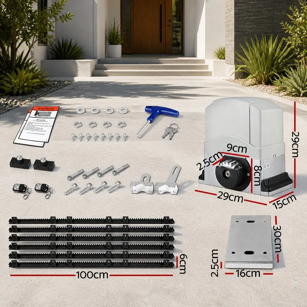 Sliding Gate Opener Kit Electric Remote Control White 6M 1200kg for Residential and Commercial Use