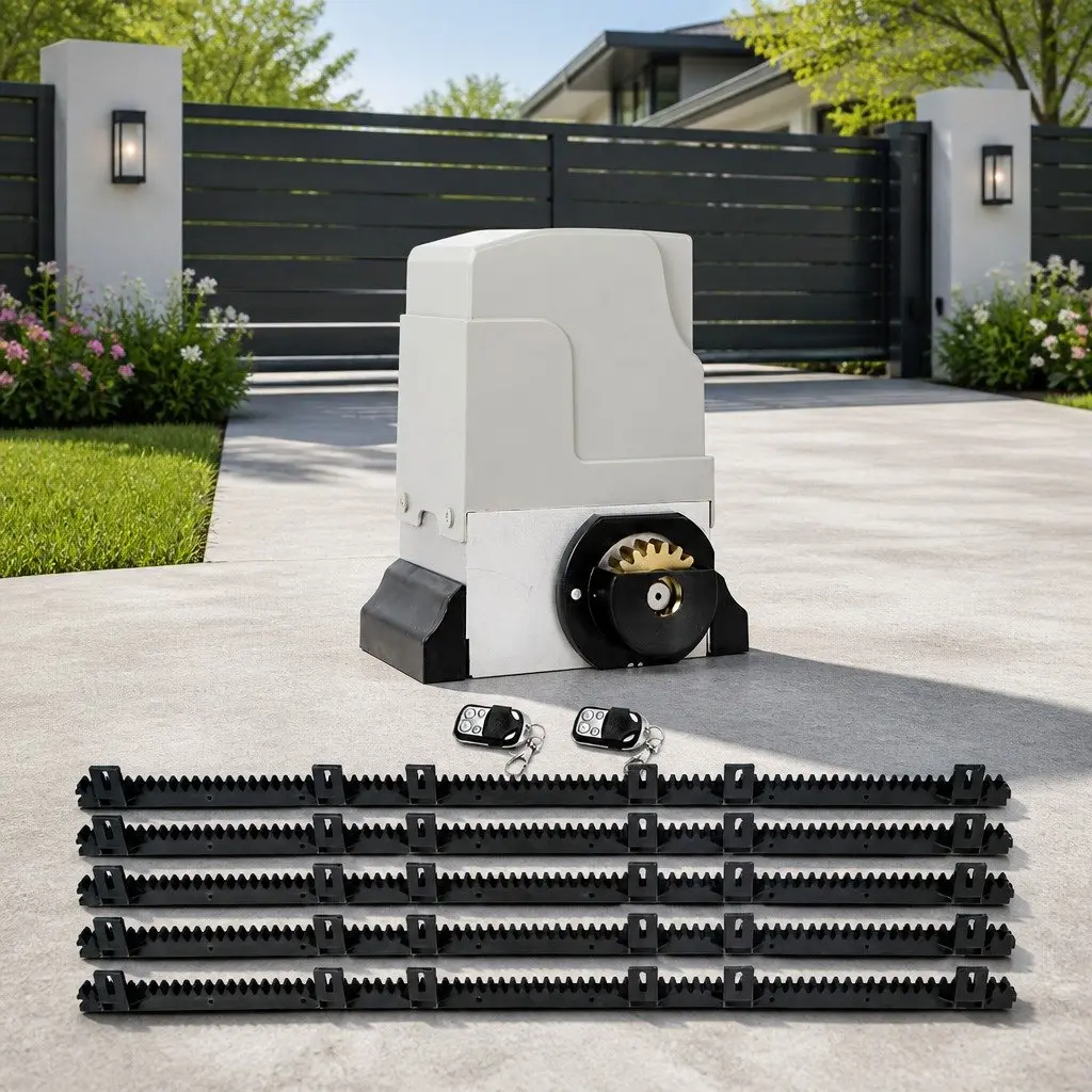 Sliding Gate Opener Motor Kit 550W 6M Rail White Remote Control 1800kg Capacity