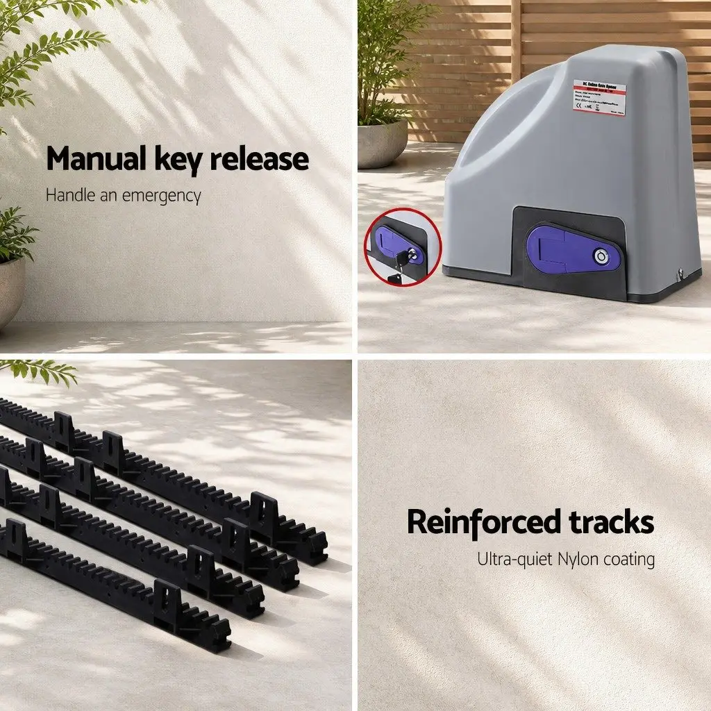 Electric Sliding Gate Opener 350W 4M Grey Steel Wood Vinyl