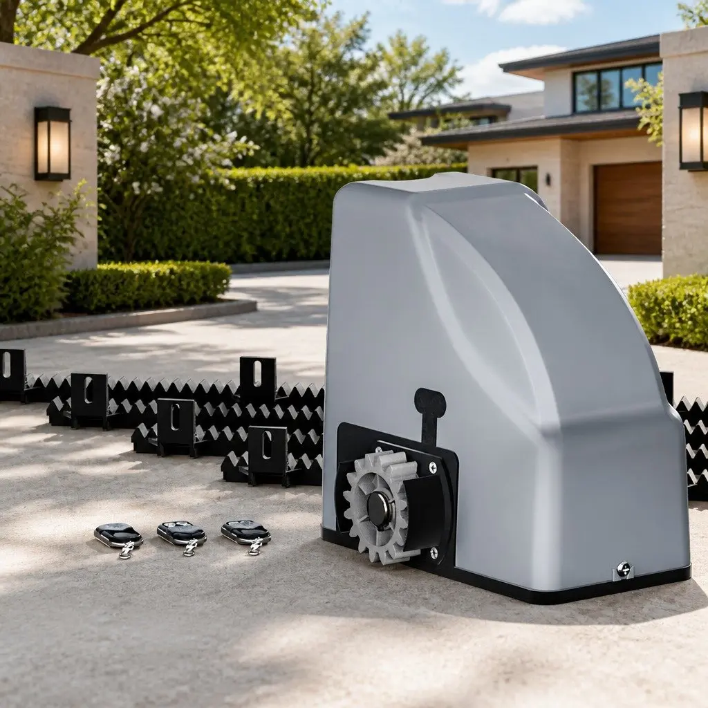 Electric Sliding Gate Opener 350W 4M Grey Steel Wood Vinyl