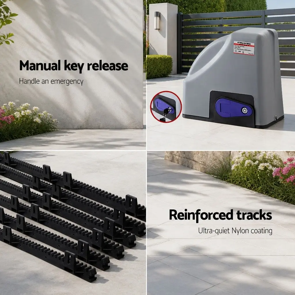 Electric Sliding Gate Opener Kit 6M 800KG Remote Control Grey