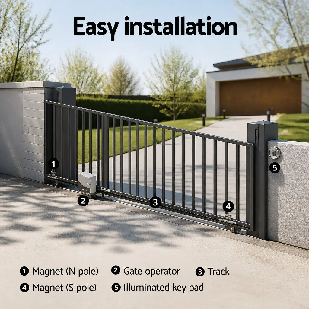 Electric Sliding Gate Opener System 800kg Rail 4m Keypad Remote Control Automatic Closure