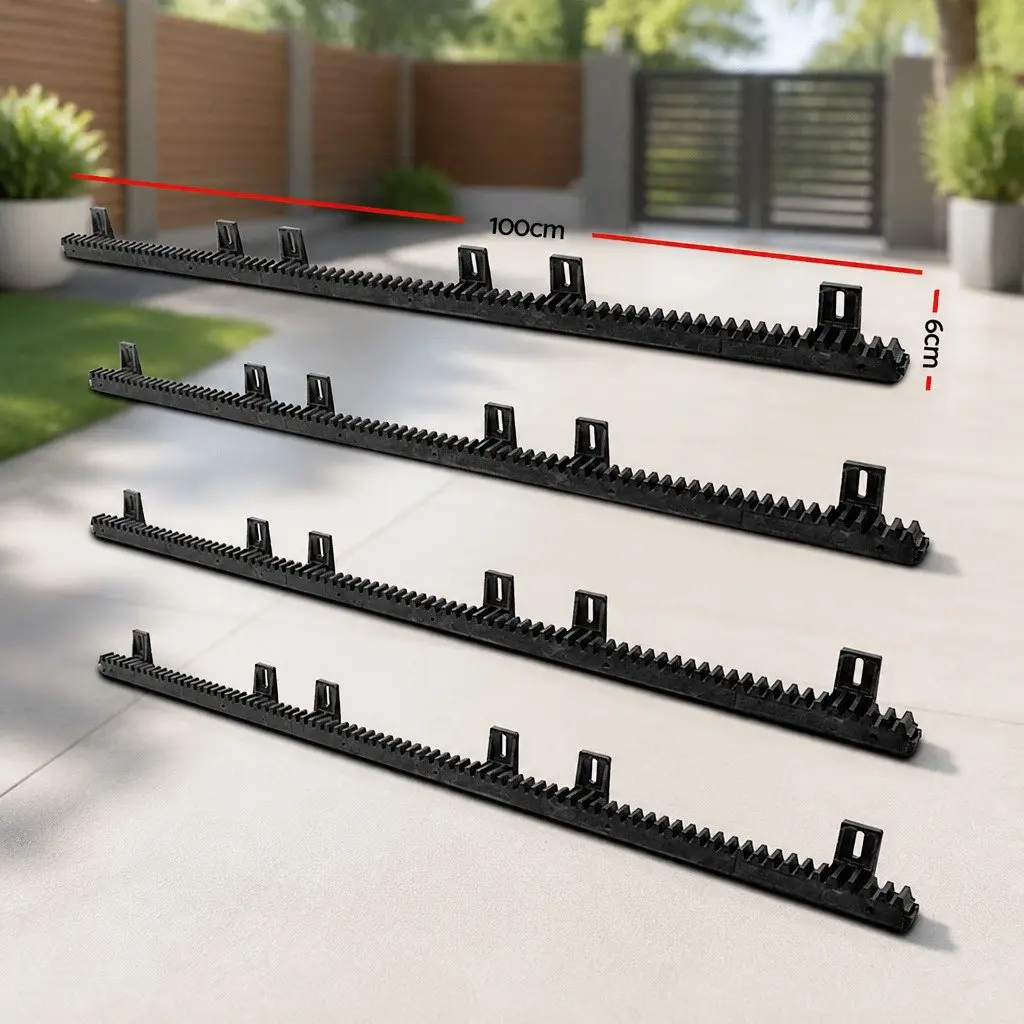 Heavy Duty Sliding Gate Opener Rack System Black Nylon Reinforced Steel Core 100x6cm 4 Piece
