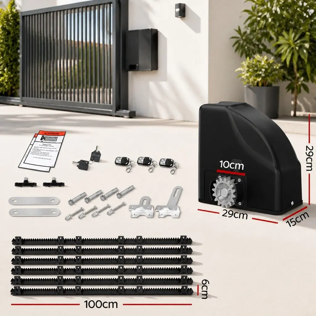 Automatic Sliding Gate Opener Kit Solar Powered 10W 6M 600KG Remote Control