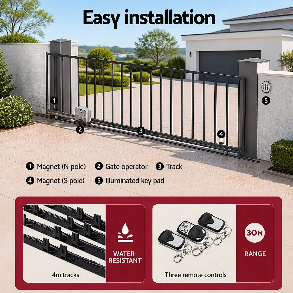Automatic Solar Gate Opener Kit 20W 600KG Heavy Duty Sliding Gate Remote Control