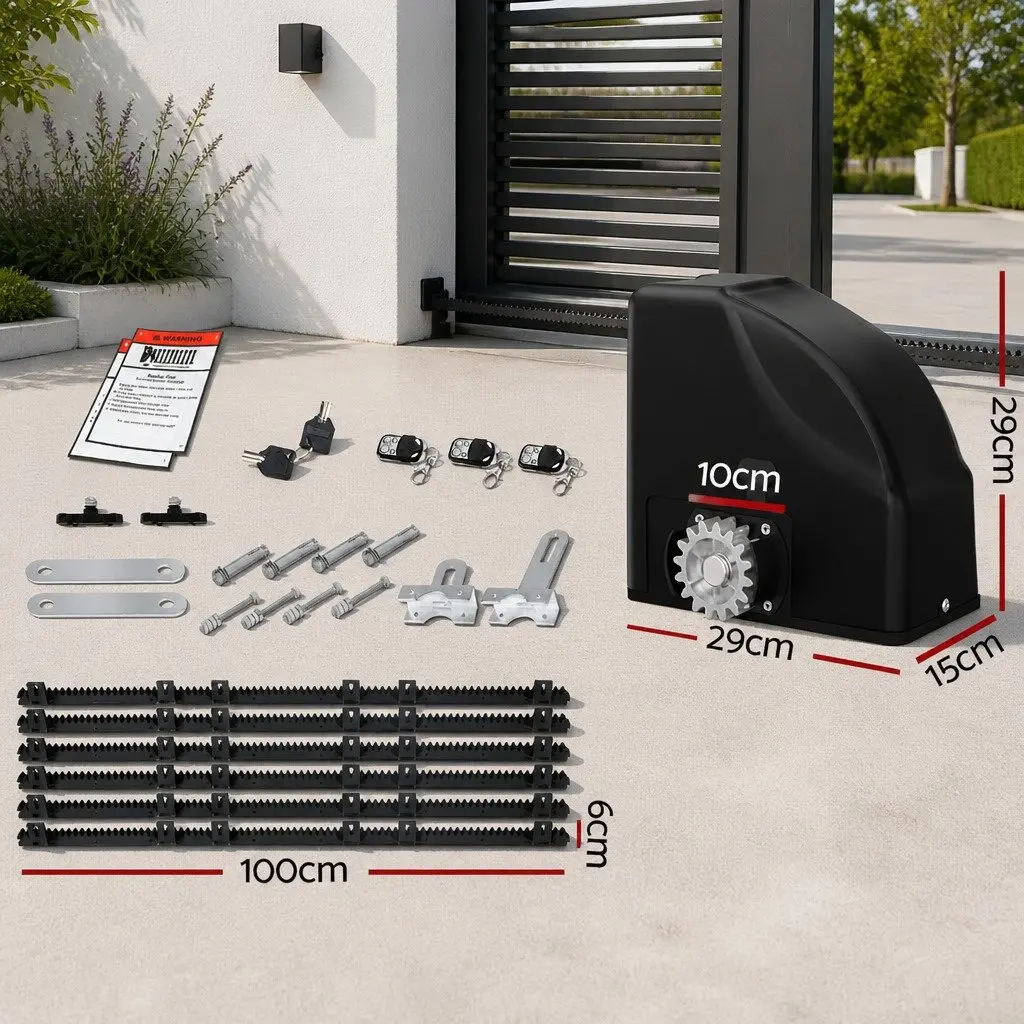 Solar Powered Automatic Gate Opener Kit 40W Adjustable Auto-Close 600KG 6M Black