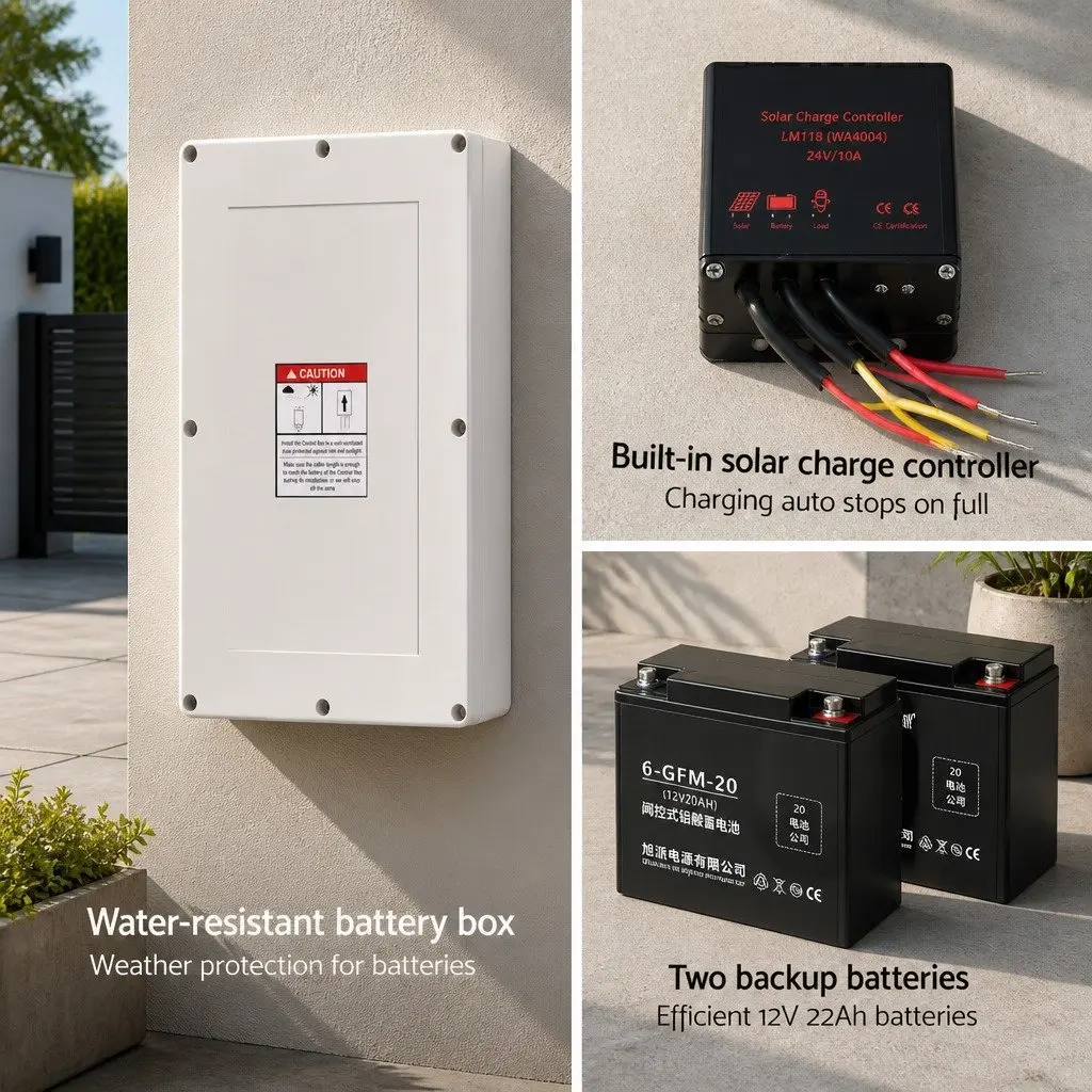 Solar Powered Automatic Gate Opener Kit 40W Adjustable Auto-Close 600KG 6M Black