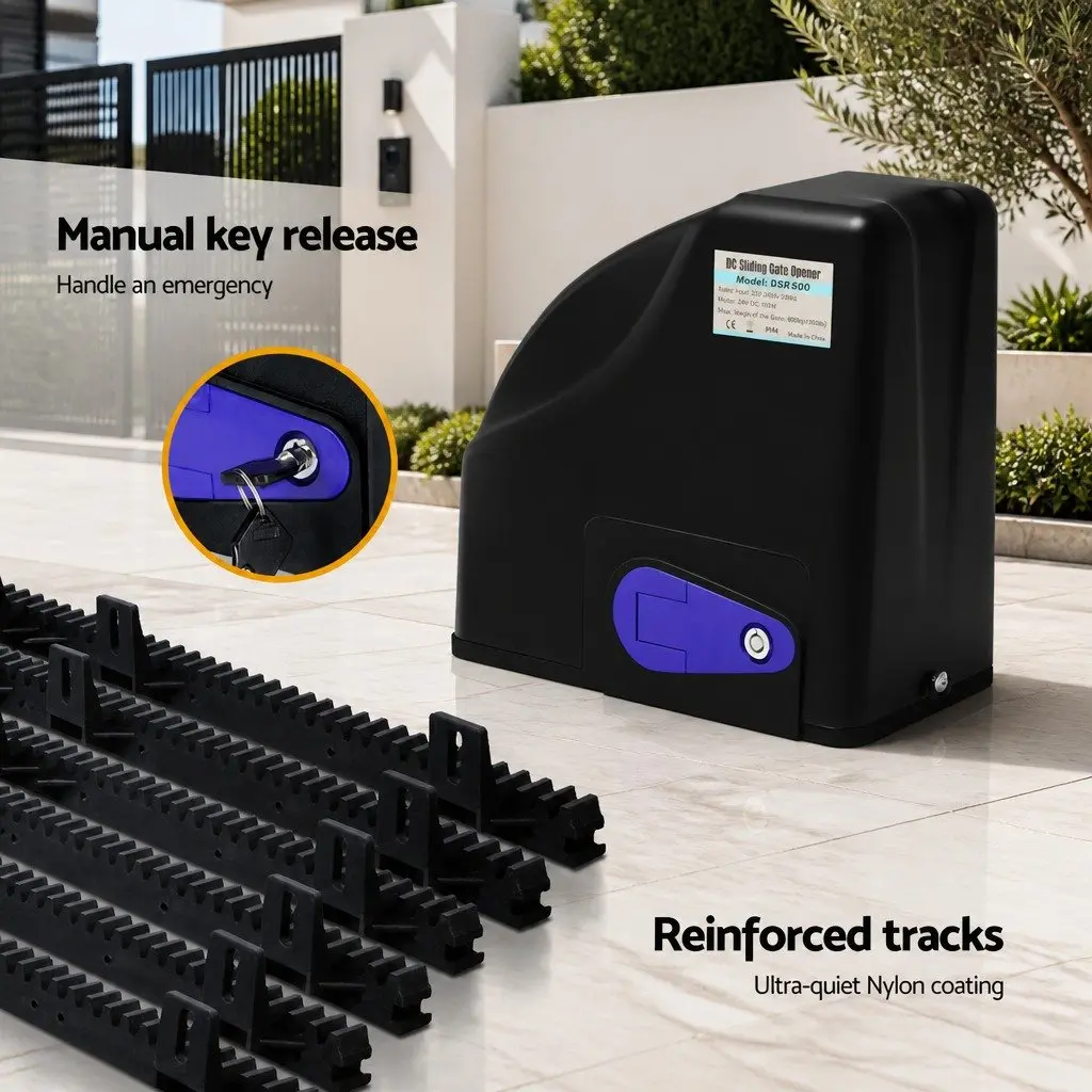 Solar Powered Automatic Gate Opener Kit 40W Adjustable Auto-Close 600KG 6M Black