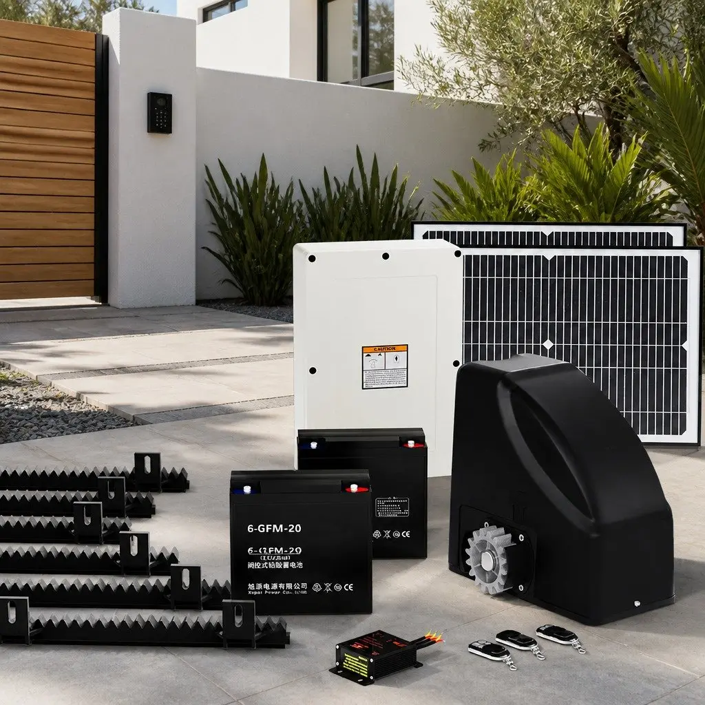 Solar Powered Automatic Gate Opener Kit 40W Adjustable Auto-Close 600KG 6M Black