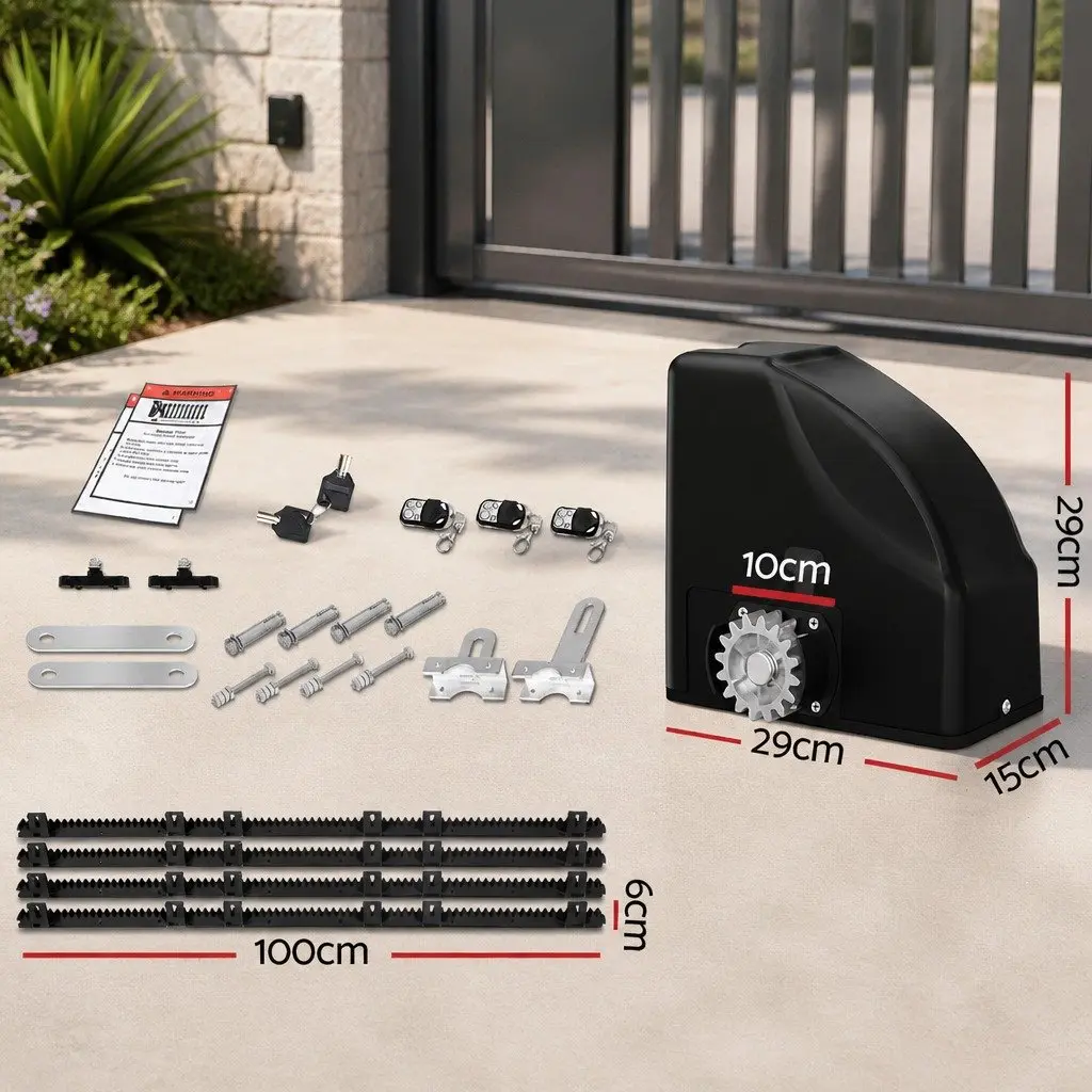 Solar Powered Automatic Gate Opener 600kg Capacity Remote Control Black 40W for Residential and Commercial Use
