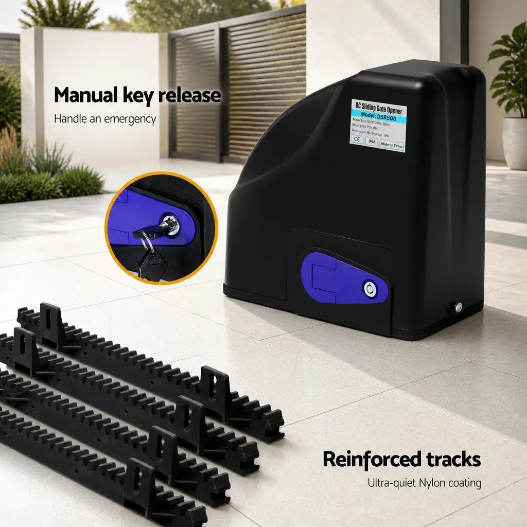 Solar Powered Automatic Gate Opener 600kg Capacity Remote Control Black 40W for Residential and Commercial Use