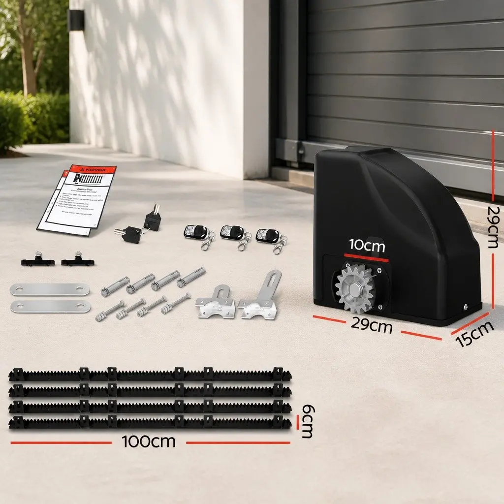 Automatic Sliding Gate Opener Kit 4M 600KG Solar Powered Remote Control Black