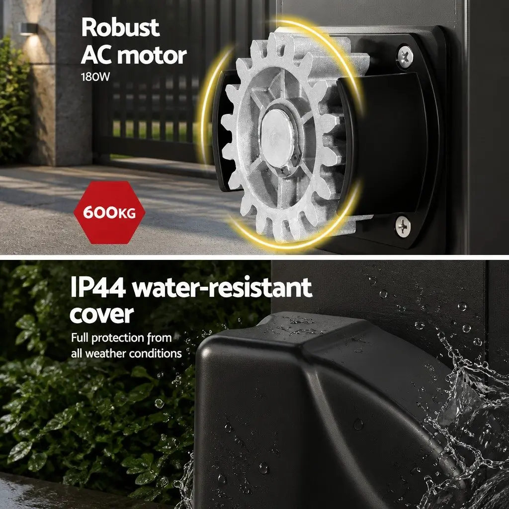 Automatic Sliding Gate Opener Kit 4M 600KG Solar Powered Remote Control Black