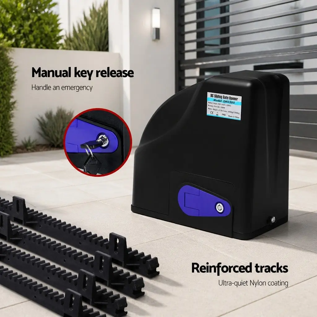 Automatic Sliding Gate Opener Kit 4M 600KG Solar Powered Remote Control Black