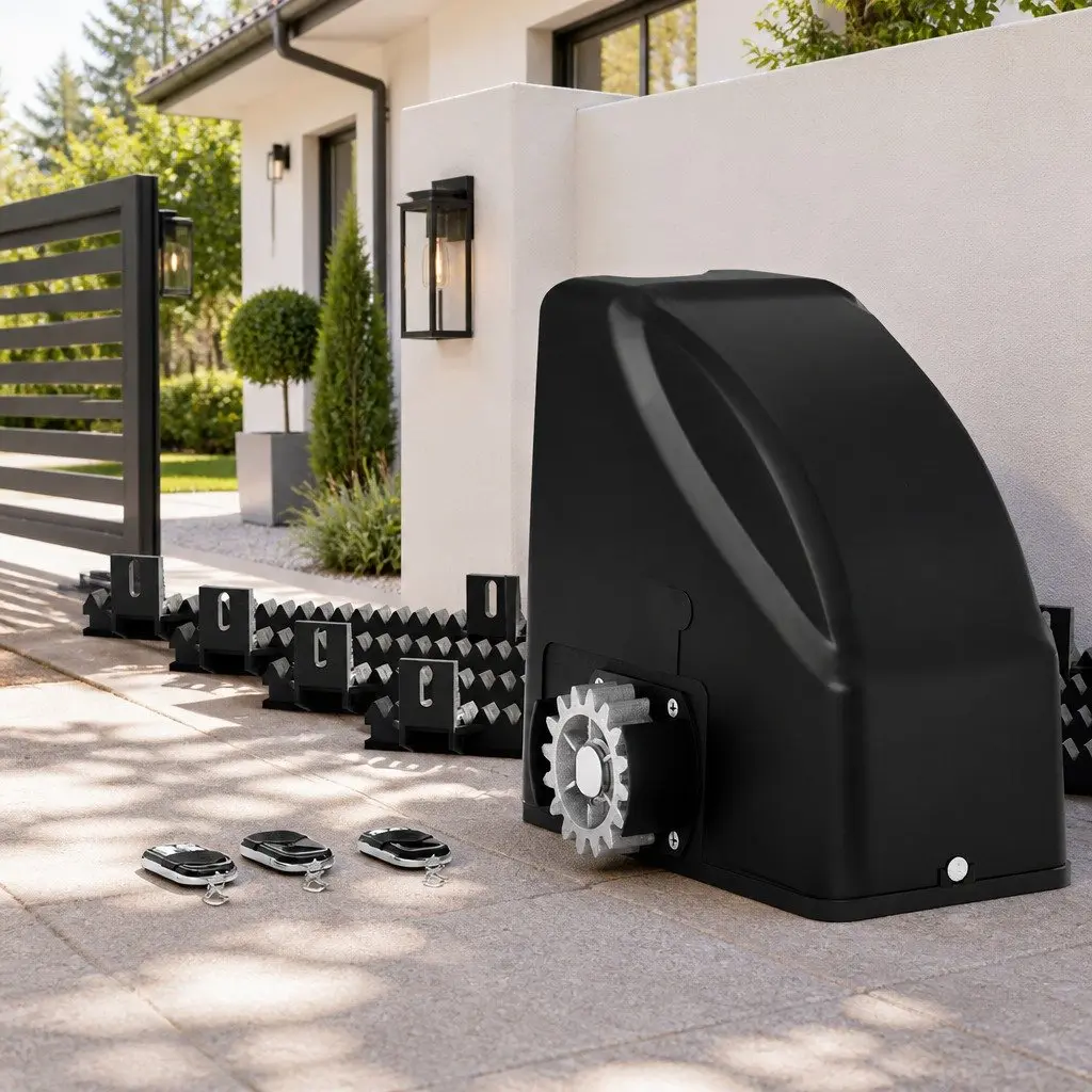 Automatic Sliding Gate Opener Kit 4M 600KG Solar Powered Remote Control Black
