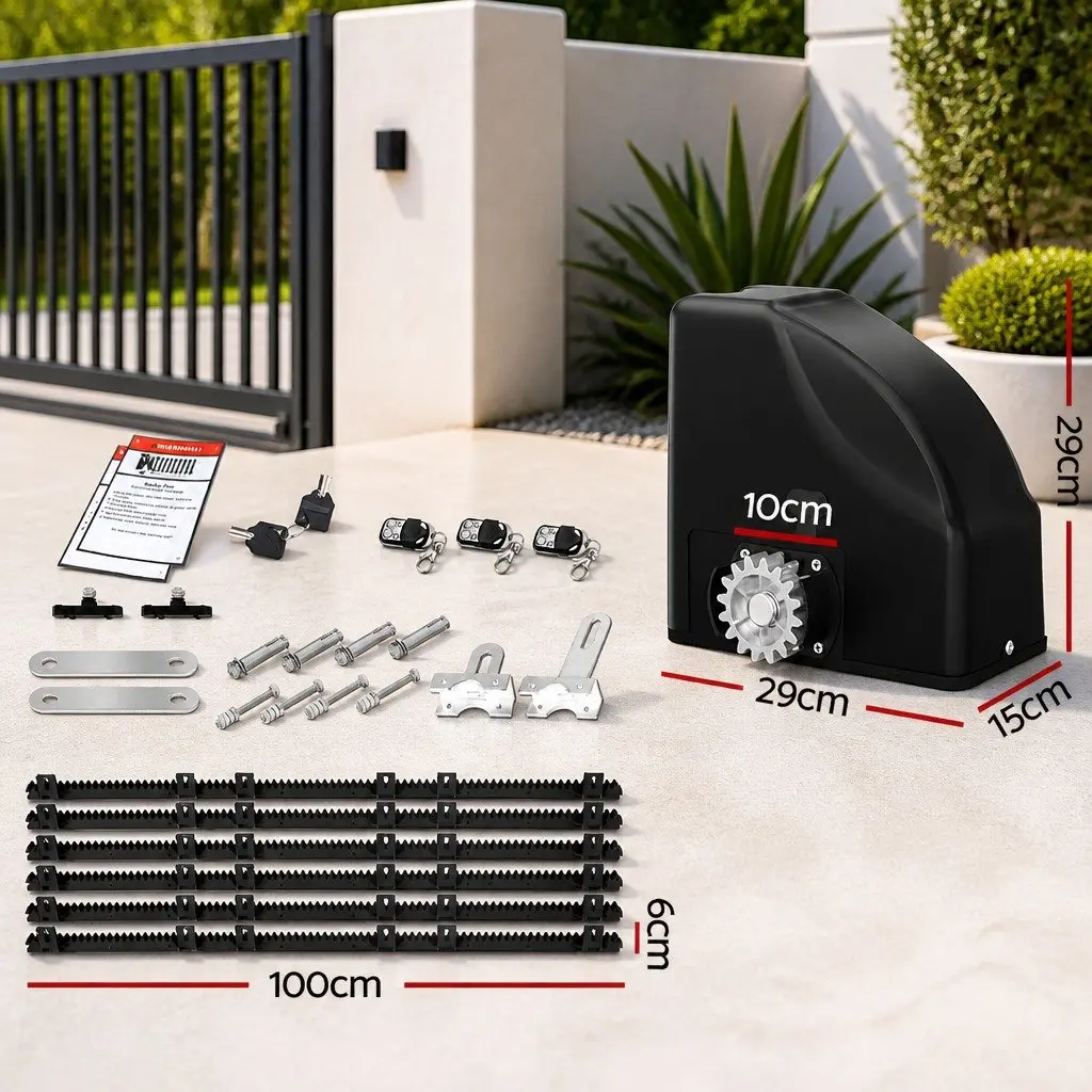Sliding Gate Opener Kit Solar Powered 600KG 6M with Remote Control Gentle Start Stop and Auto Close Function