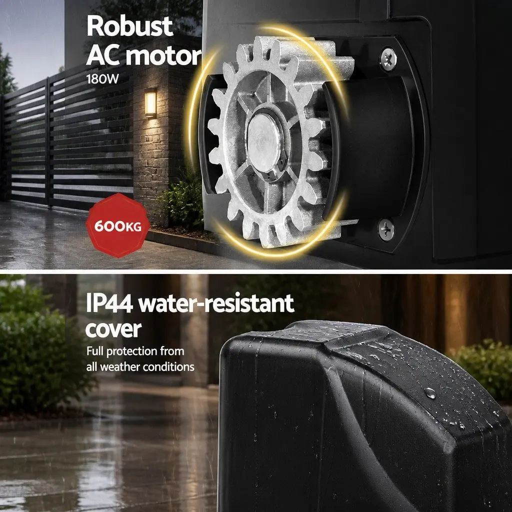 Sliding Gate Opener Kit Solar Powered 600KG 6M with Remote Control Gentle Start Stop and Auto Close Function