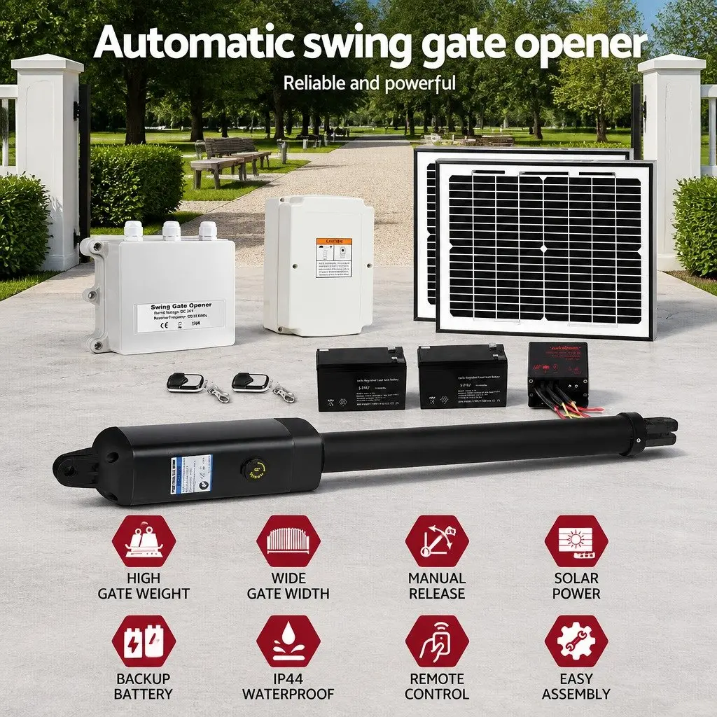 Solar Gate Opener Automatic Control Remote Arm Kit Single Swing 500kg Black White