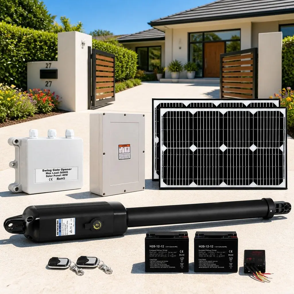 Solar Gate Opener Single Swing 500kg 40W Panel Remote Control Auto-Close