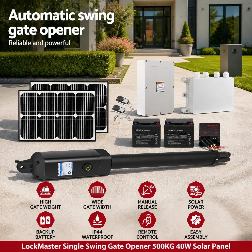 Solar Gate Opener Single Swing 500kg 40W Panel White