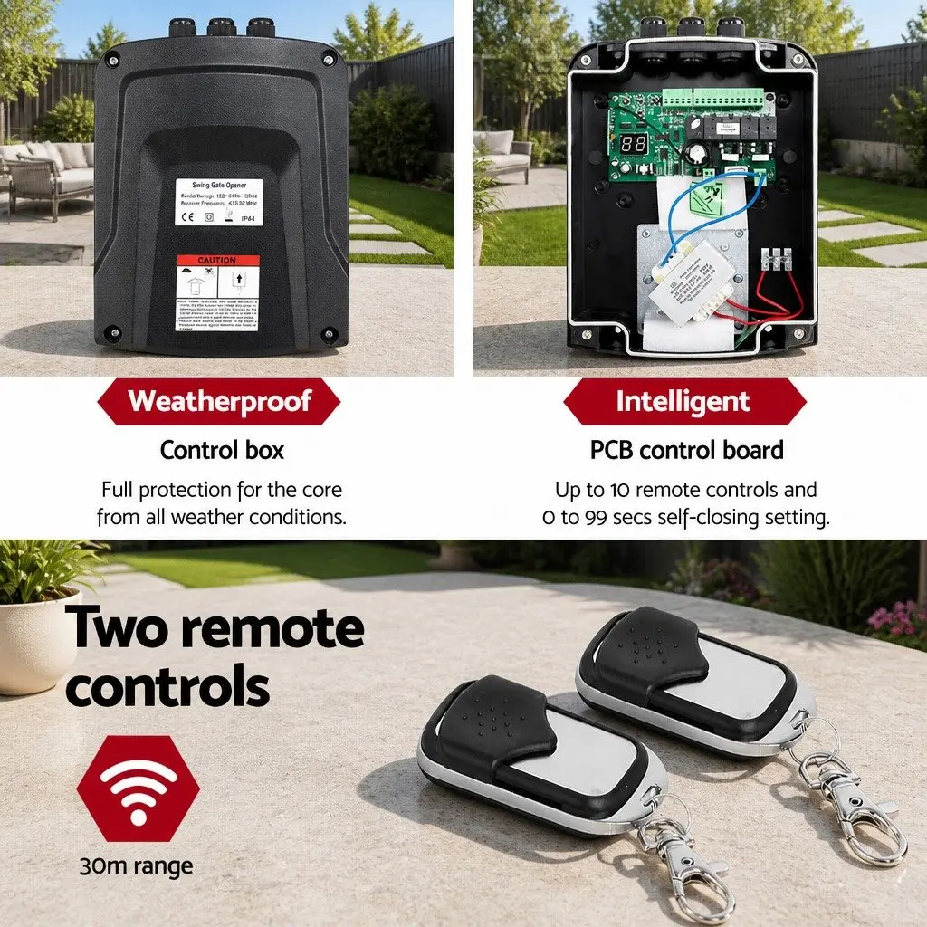 Dual Swing Gate Opener Solar Powered Black 800kg 20W Panel Remote Control