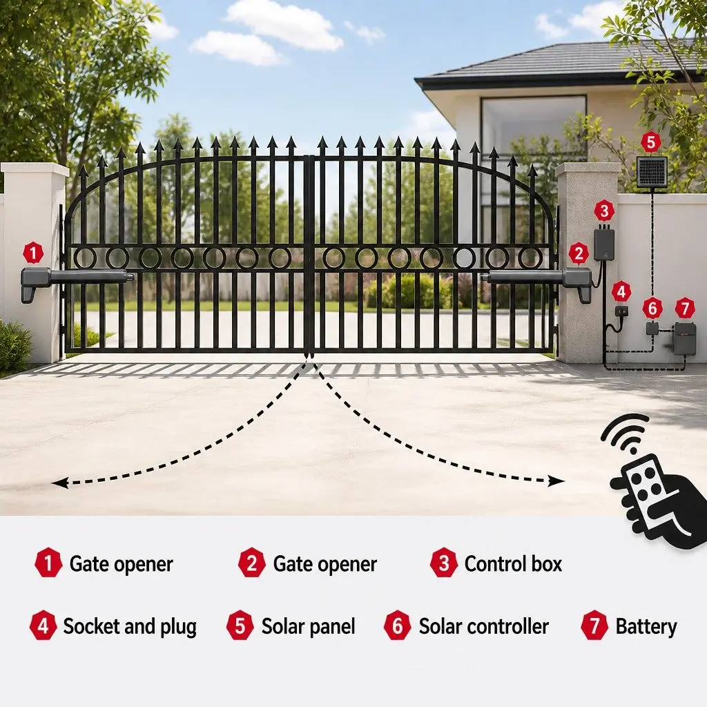 Dual Swing Gate Opener Solar Powered Black 800kg 20W Panel Remote Control