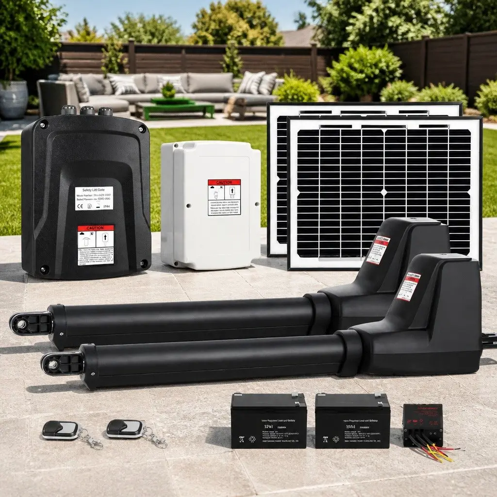 Dual Swing Gate Opener Solar Powered Black 800kg 20W Panel Remote Control