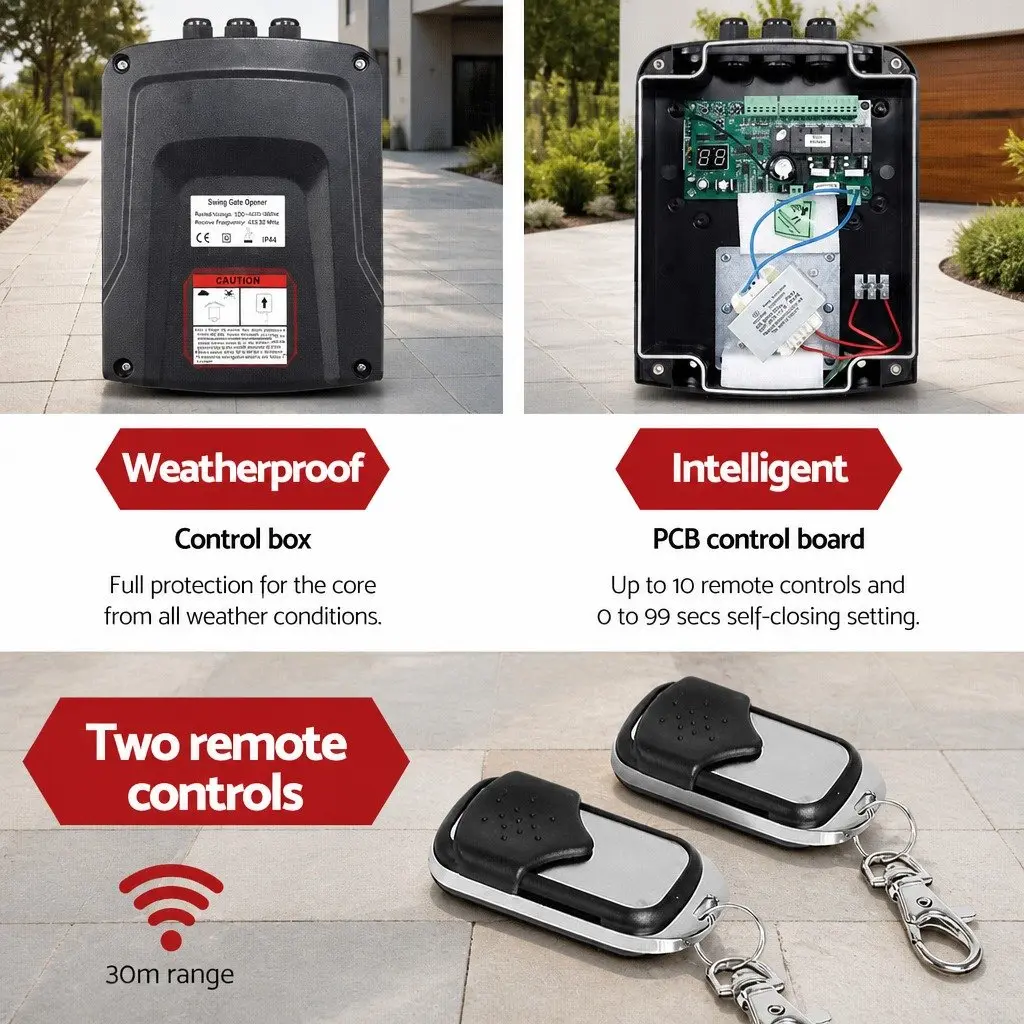 Solar Powered Gate Opener Electric Remote Control 800kg Swing System Black