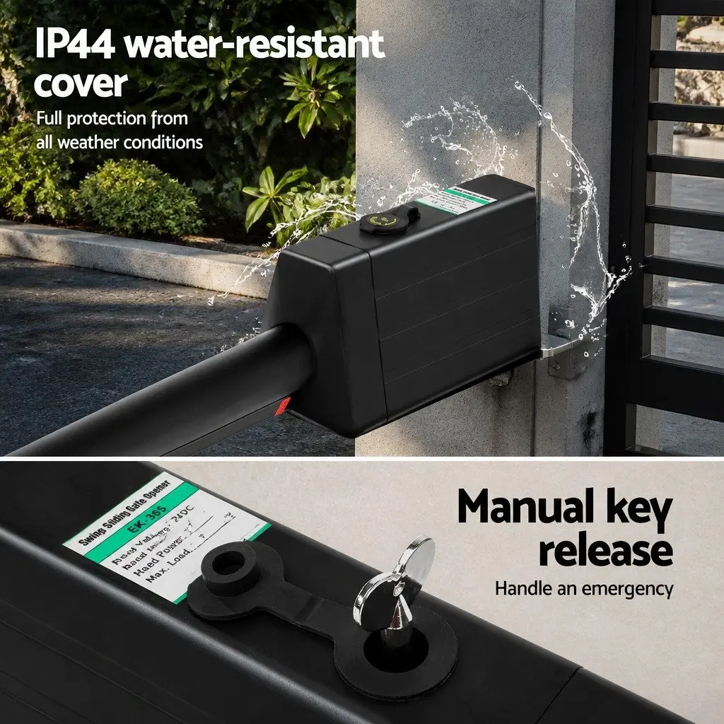 Solar Powered Automatic Gate Opener 20W for Steel Wood Vinyl Gates Up to 300kg and 5m Length with Remote Control and Obstruction Detection