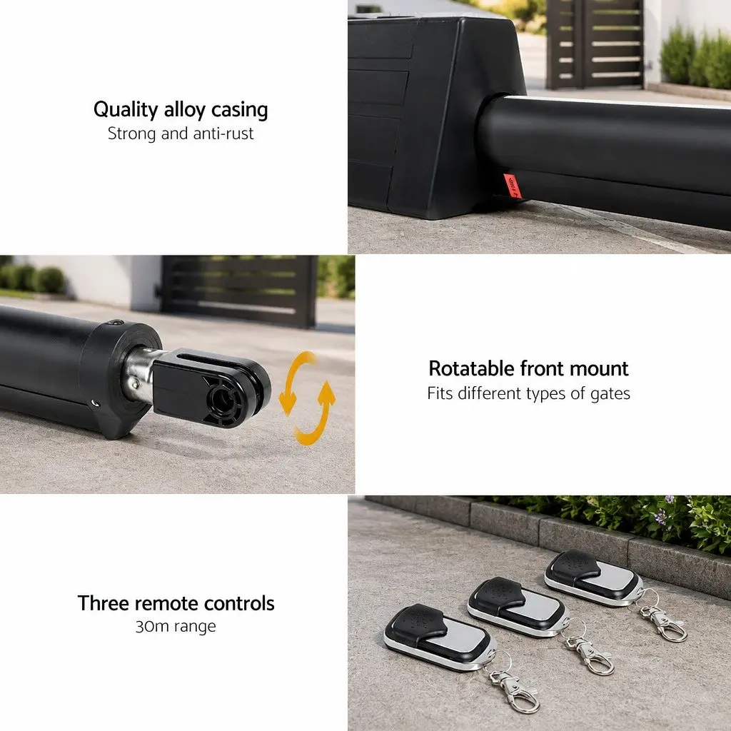 Solar Powered Automatic Gate Opener 20W for Steel Wood Vinyl Gates Up to 300kg and 5m Length with Remote Control and Obstruction Detection