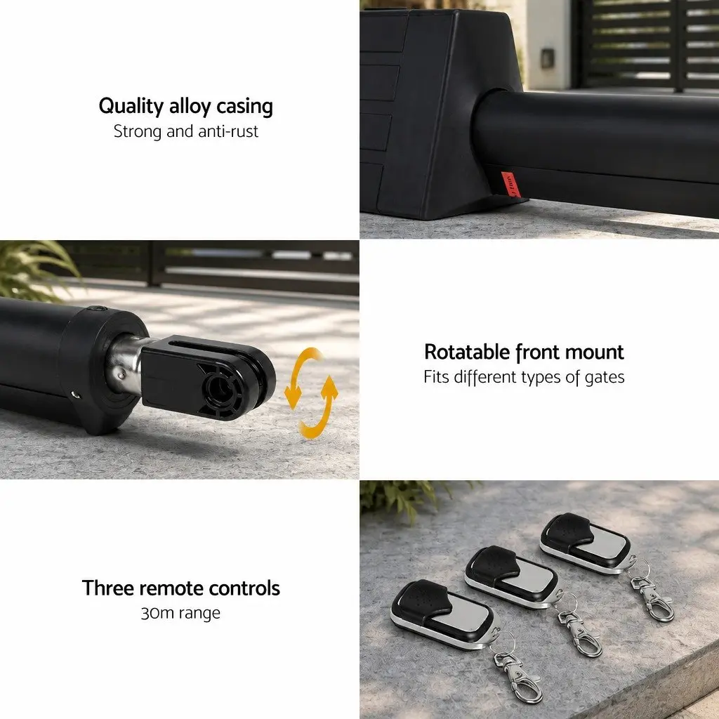 Solar Powered Automatic Gate Opener 40W Heavy Duty Electric Single Swing Control Black