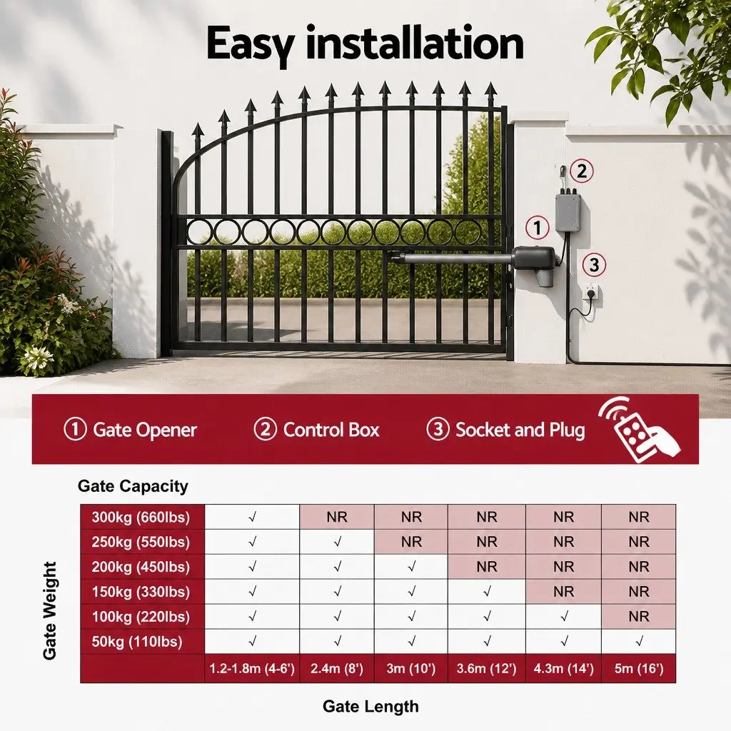 Solar Powered Automatic Gate Opener 40W Heavy Duty Electric Single Swing Control Black