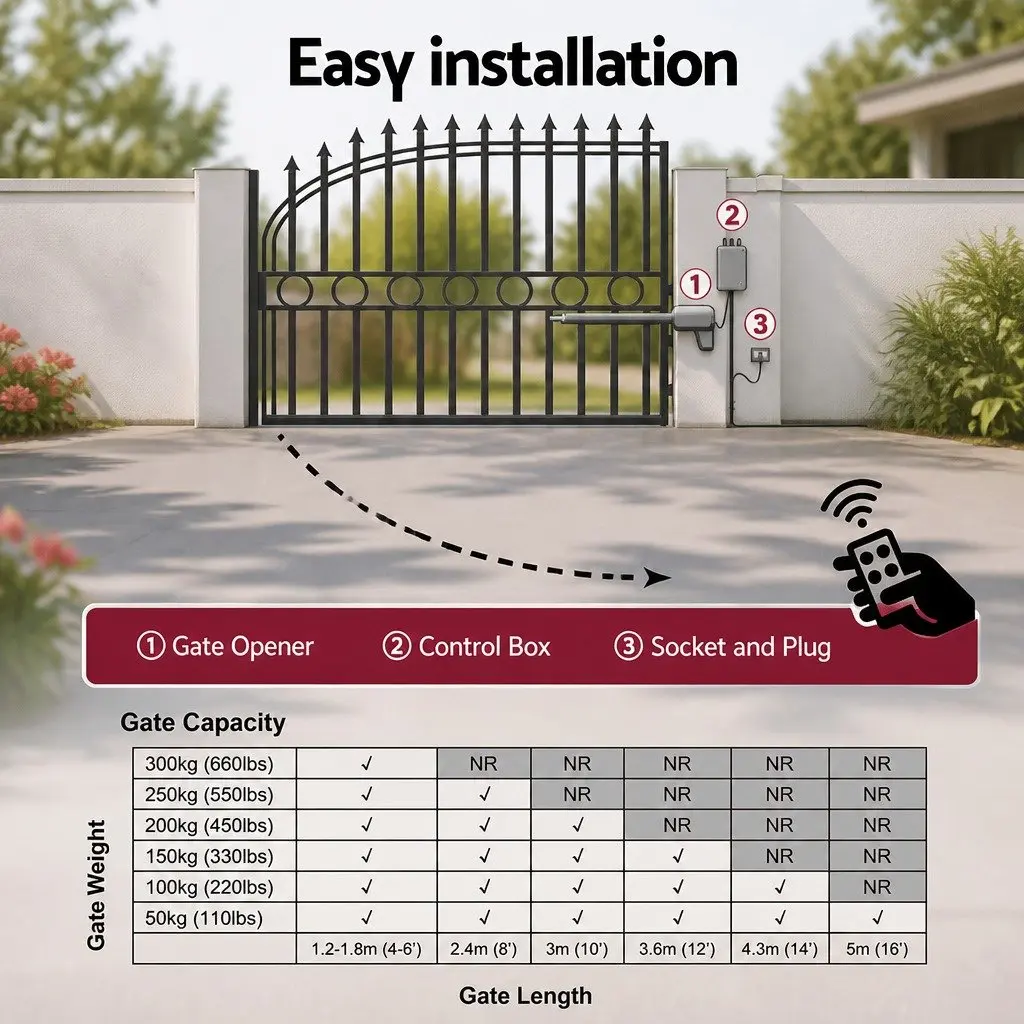 Solar Powered Automatic Gate Opener Electric 10W Single Swing Control System