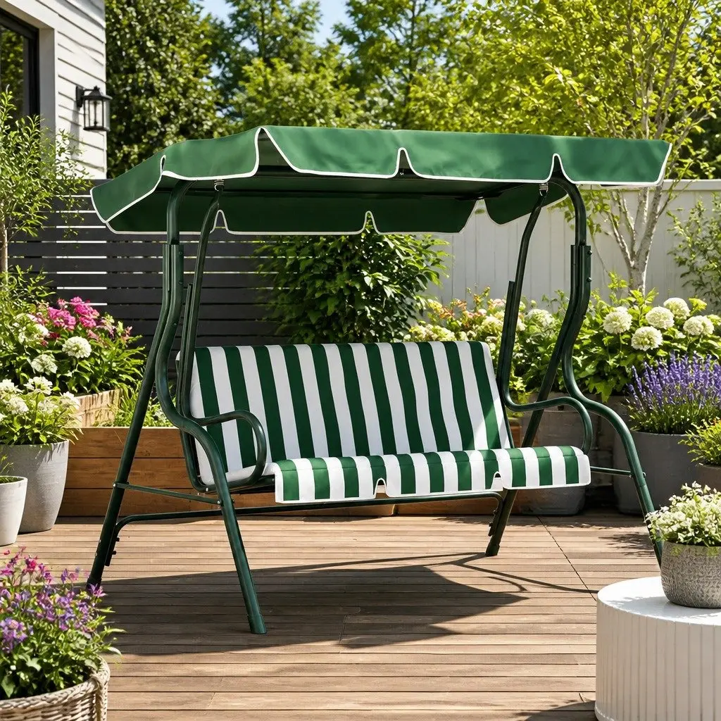 3 Seater Outdoor Swing Chair with Canopy Powder-coated Steel White or Green
