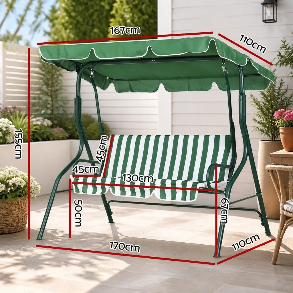 3 Seater Outdoor Swing Chair with Canopy Powder-coated Steel White or Green