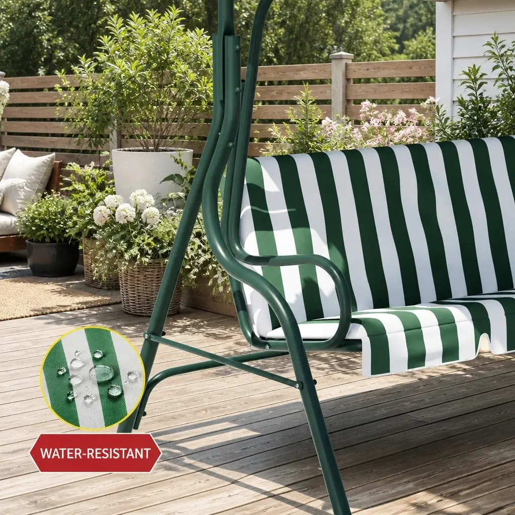 3 Seater Outdoor Swing Chair with Canopy Powder-coated Steel White or Green