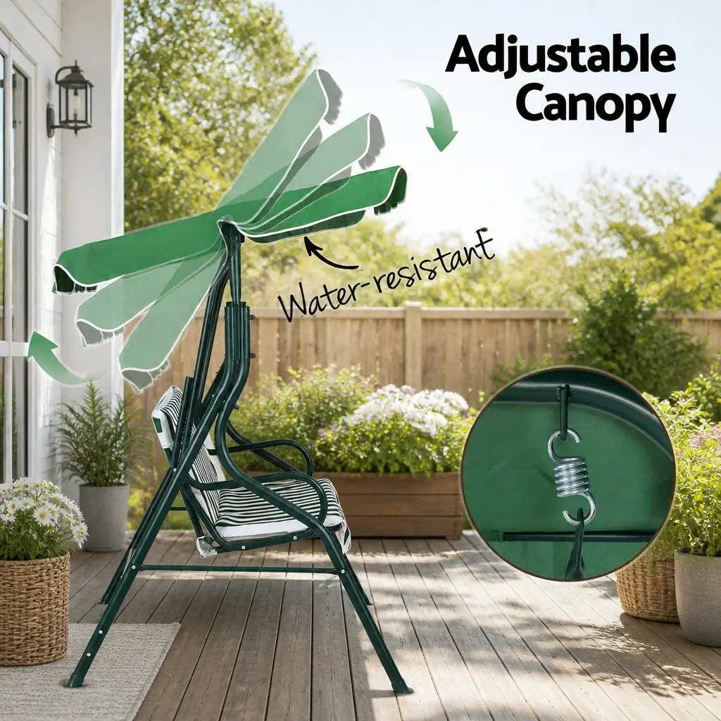 3 Seater Outdoor Swing Chair with Canopy Powder-coated Steel White or Green