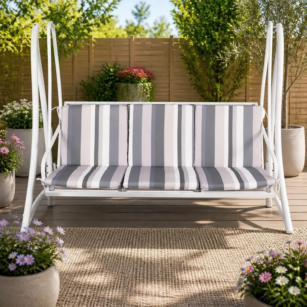 Outdoor Swing Chair Powder-coated Steel 3 Seater Grey