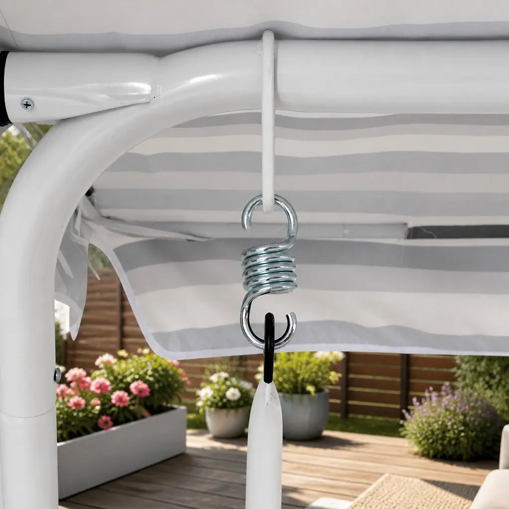 Outdoor Swing Chair Powder-coated Steel 3 Seater Grey