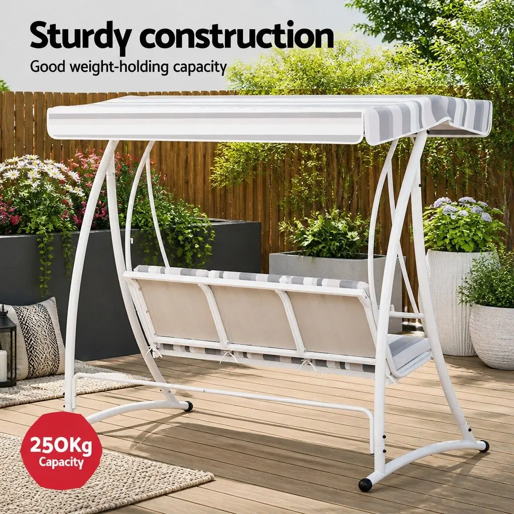 Outdoor Swing Chair Powder-coated Steel 3 Seater Grey