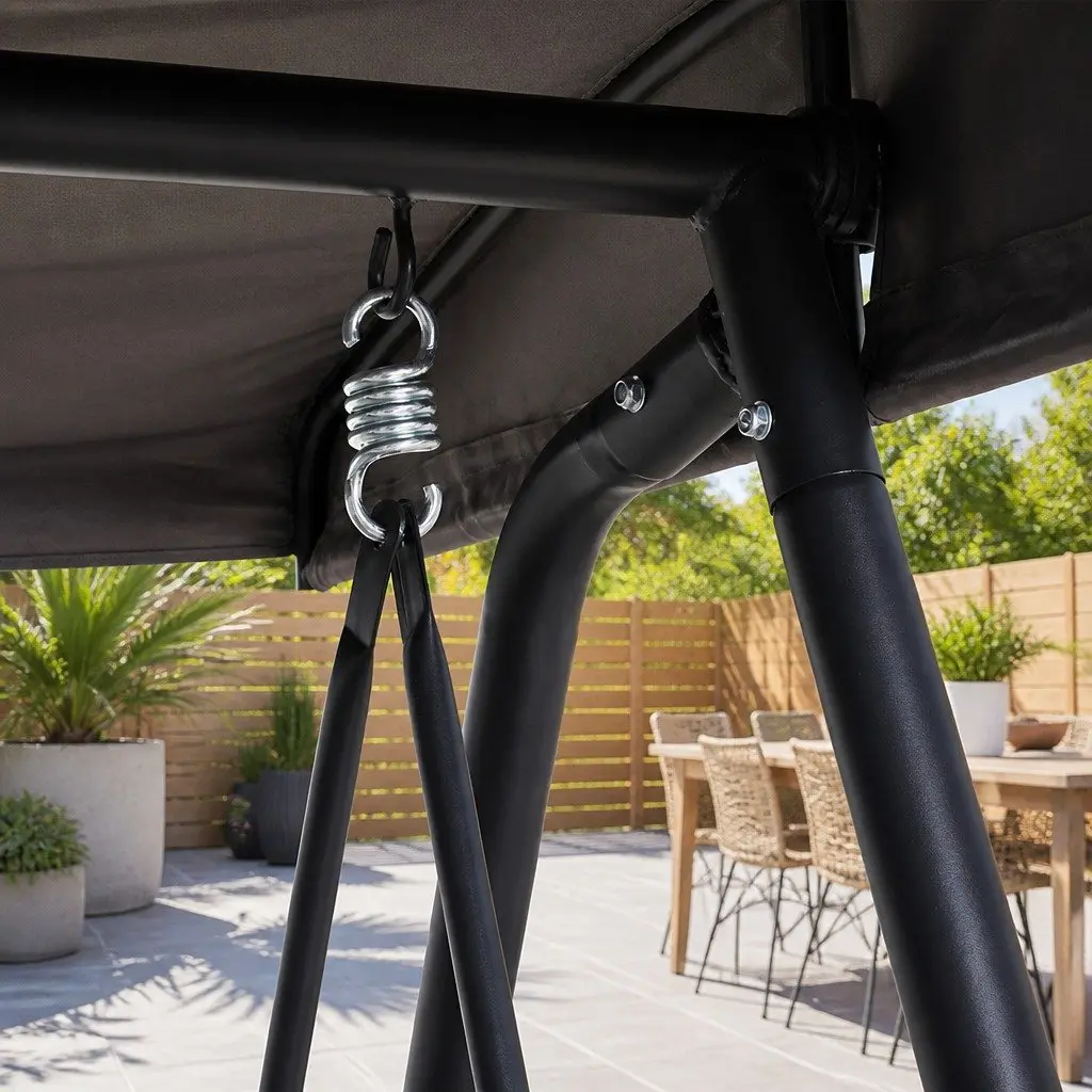 3 Seater Rattan Swing Chair Outdoor Garden Bench with Adjustable Canopy in Grey and Black