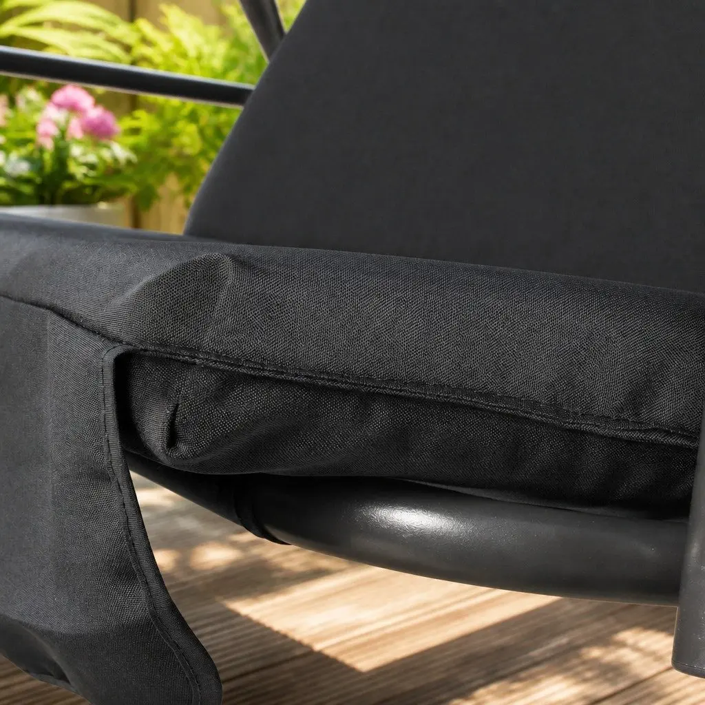 Outdoor Swing Chair Powder-coated Steel 3 Seater Black with Adjustable Canopy