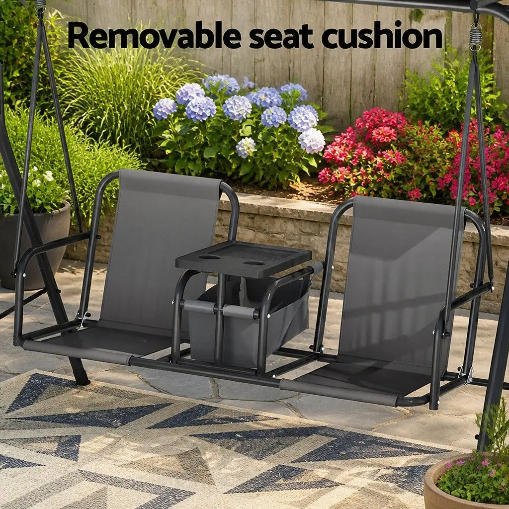 2 Seater Outdoor Swing Chair Powder-coated Steel Adjustable Canopy Grey
